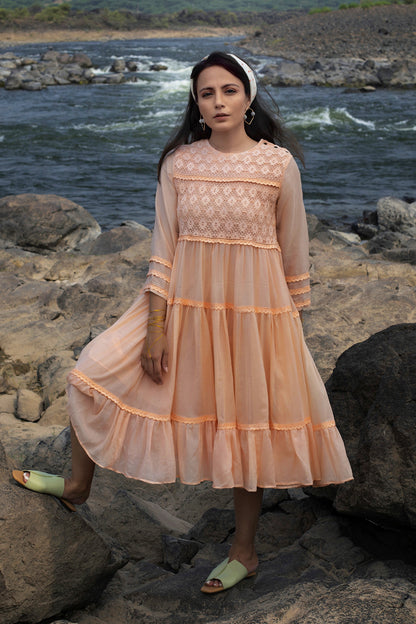 Peach Tiered Lace Dress