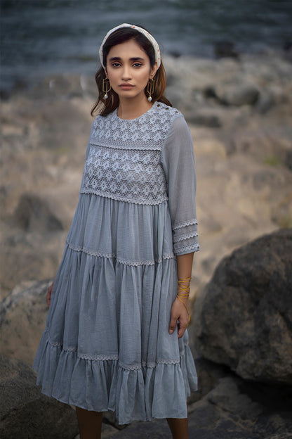 Grey Tiered Lace Dress