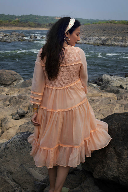 Peach Tiered Lace Dress