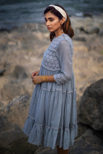 Grey Tiered Lace Dress