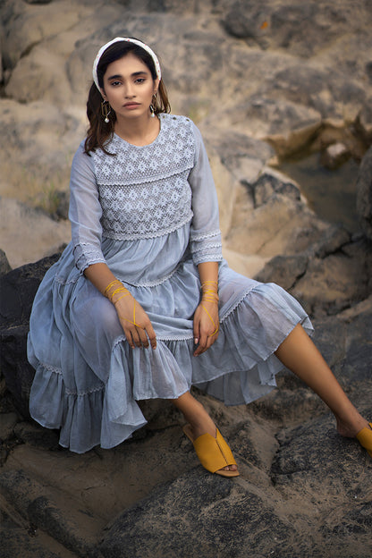 Grey Tiered Lace Dress