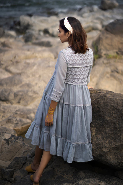 Grey Tiered Lace Dress