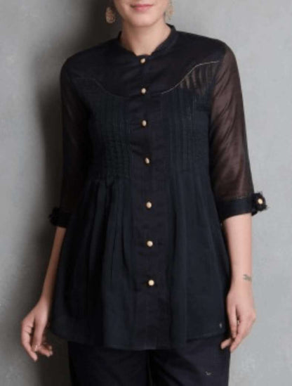 Black Front Open Shirt - Sonal Kabra