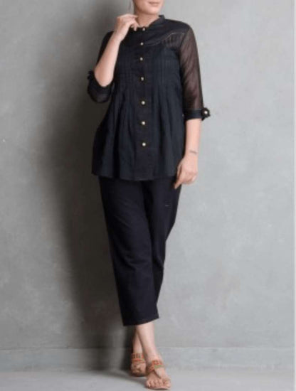 Black Front Open Shirt - Sonal Kabra