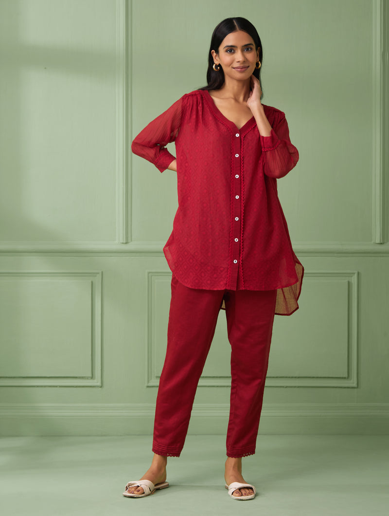 Rose Flowy Shirt in Soft Cotton with Matching Pants and Slip (Set of 3) –  Sonal Kabra