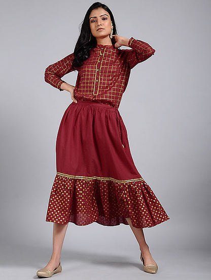 Red Gold Gather Skirt