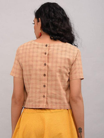 Beige Checkered Cotton Top - Sonal Kabra