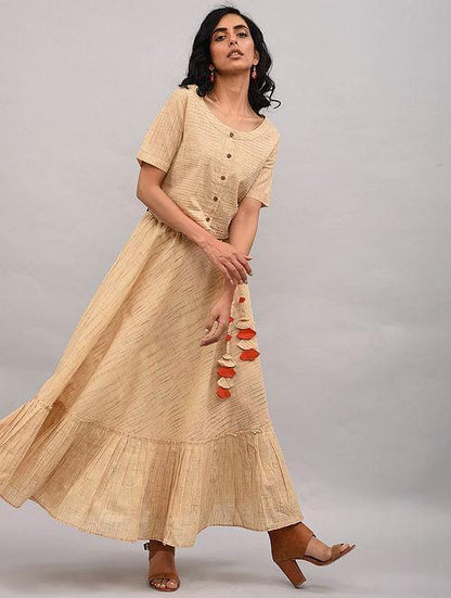 Beige Striped Cotton Skirt - Sonal Kabra