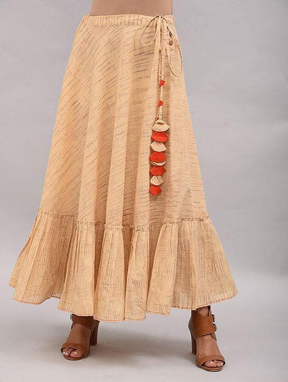 Beige Striped Cotton Skirt - Sonal Kabra