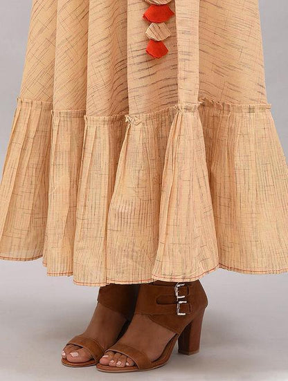 Beige Striped Cotton Skirt - Sonal Kabra