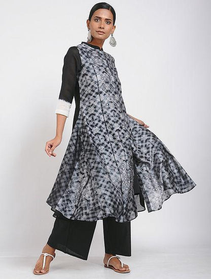 Black cluster shibori kurta (Set of 2) - Sonal Kabra