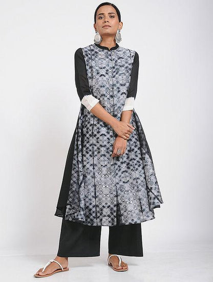 Black cluster shibori kurta (Set of 2) - Sonal Kabra