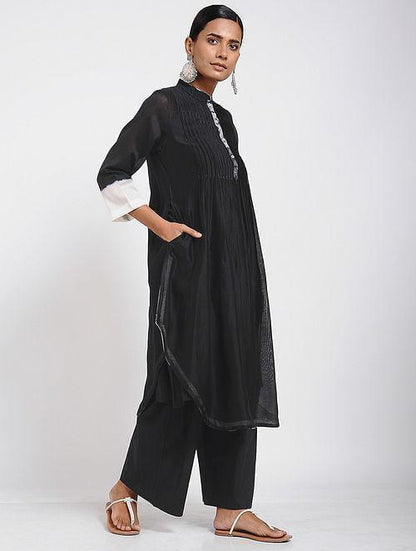 Black pintuck shibori kurta - Sonal Kabra