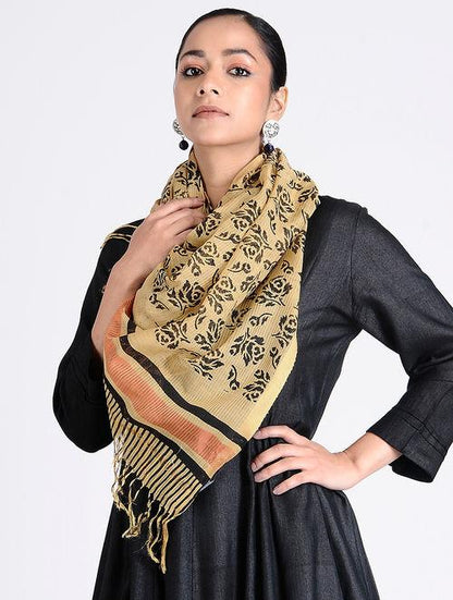 Bold floral block printed stole - Sonal Kabra