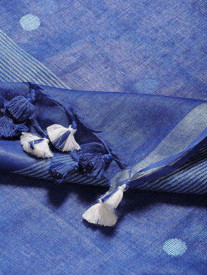 Blue linen dupatta with butties - Sonal Kabra