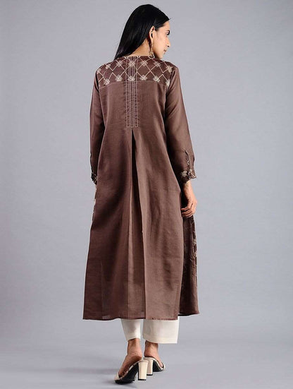 Brown shibori kurta (Set of 2) Kurta Sonal Kabra Sonal Kabra Buy Shop online premium luxury fashion clothing natural fabrics sustainable organic hand made handcrafted artisans craftsmen