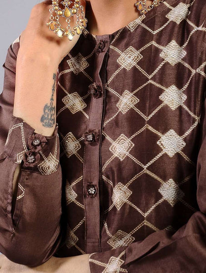 Brown shibori kurta (Set of 2) Kurta Sonal Kabra Sonal Kabra Buy Shop online premium luxury fashion clothing natural fabrics sustainable organic hand made handcrafted artisans craftsmen