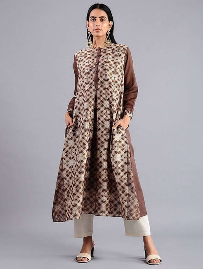 Brown shibori kurta (Set of 2) Kurta Sonal Kabra Sonal Kabra Buy Shop online premium luxury fashion clothing natural fabrics sustainable organic hand made handcrafted artisans craftsmen