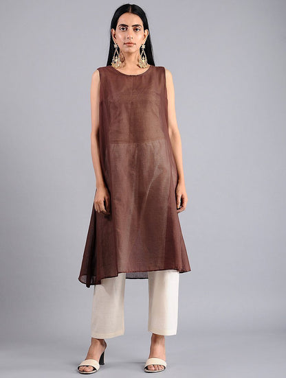 Brown shibori kurta (Set of 2) Kurta Sonal Kabra Sonal Kabra Buy Shop online premium luxury fashion clothing natural fabrics sustainable organic hand made handcrafted artisans craftsmen