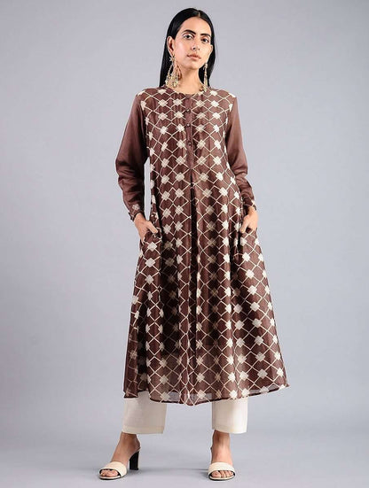 Brown shibori kurta (Set of 2) Kurta Sonal Kabra Sonal Kabra Buy Shop online premium luxury fashion clothing natural fabrics sustainable organic hand made handcrafted artisans craftsmen