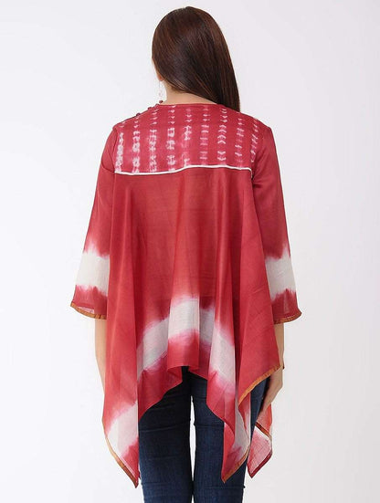 Chanderi drape top-Red Top Sonal Kabra Sonal Kabra Buy Shop online premium luxury fashion clothing natural fabrics sustainable organic hand made handcrafted artisans craftsmen