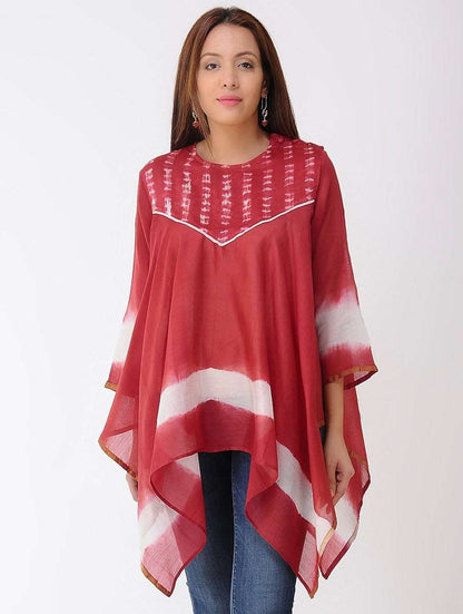 Chanderi drape top-Red Top Sonal Kabra Sonal Kabra Buy Shop online premium luxury fashion clothing natural fabrics sustainable organic hand made handcrafted artisans craftsmen