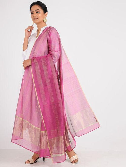 Chanderi zari dupatta Sarees & Stoles Sonal Kabra Sonal Kabra Buy Shop online premium luxury fashion clothing natural fabrics sustainable organic hand made handcrafted artisans craftsmen