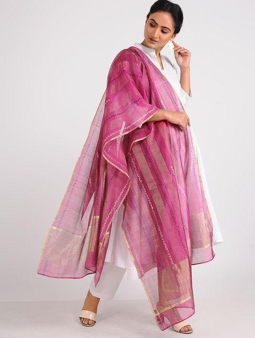 Chanderi zari dupatta Sarees & Stoles Sonal Kabra Sonal Kabra Buy Shop online premium luxury fashion clothing natural fabrics sustainable organic hand made handcrafted artisans craftsmen