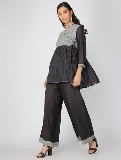 Charcoal angarakha top Top The Neem Tree Sonal Kabra Buy Shop online premium luxury fashion clothing natural fabrics sustainable organic hand made handcrafted artisans craftsmen