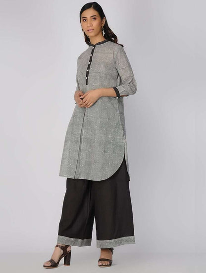 Charcoal checks kurta Kurta The Neem Tree Sonal Kabra Buy Shop online premium luxury fashion clothing natural fabrics sustainable organic hand made handcrafted artisans craftsmen