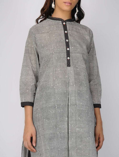 Charcoal checks kurta Kurta The Neem Tree Sonal Kabra Buy Shop online premium luxury fashion clothing natural fabrics sustainable organic hand made handcrafted artisans craftsmen