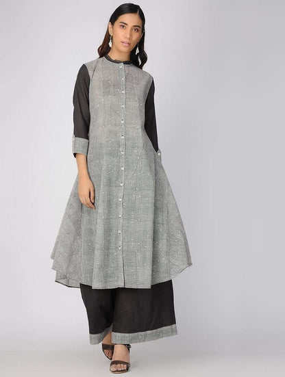 Charcoal jacket dress Jacket dress Sonal Kabra Sonal Kabra Buy Shop online premium luxury fashion clothing natural fabrics sustainable organic hand made handcrafted artisans craftsmen