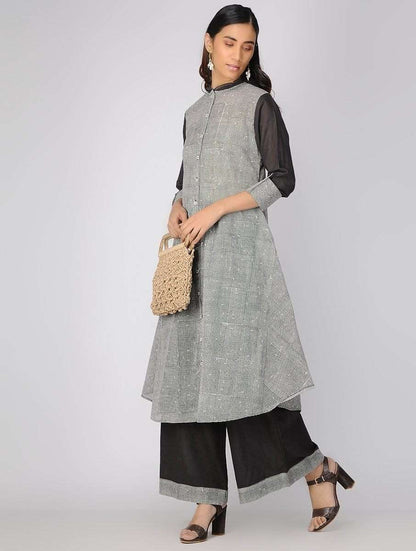 Charcoal jacket dress Jacket dress Sonal Kabra Sonal Kabra Buy Shop online premium luxury fashion clothing natural fabrics sustainable organic hand made handcrafted artisans craftsmen