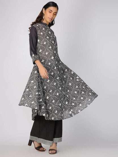 Charcoal leaf dress Jacket dress Sonal Kabra Sonal Kabra Buy Shop online premium luxury fashion clothing natural fabrics sustainable organic hand made handcrafted artisans craftsmen