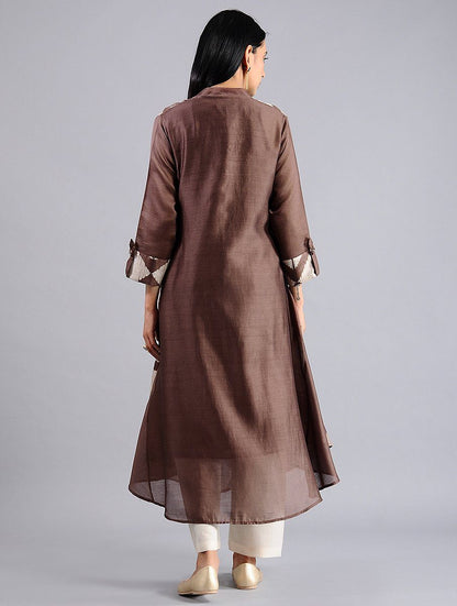 Diamond jacket dress in Brown (Set of 2) Jacket dress Sonal Kabra Sonal Kabra Buy Shop online premium luxury fashion clothing natural fabrics sustainable organic hand made handcrafted artisans craftsmen