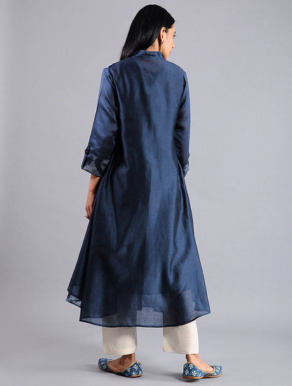 Diamond jacket dress in Indigo (Set of 2) Jacket dress Sonal Kabra Sonal Kabra Buy Shop online premium luxury fashion clothing natural fabrics sustainable organic hand made handcrafted artisans craftsmen