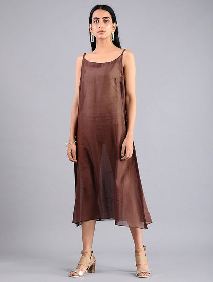 Drape dress - Brown (Set of 2) Dress Sonal Kabra Sonal Kabra Buy Shop online premium luxury fashion clothing natural fabrics sustainable organic hand made handcrafted artisans craftsmen