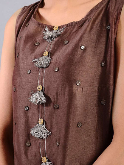 Drape dress - Brown (Set of 2) Dress Sonal Kabra Sonal Kabra Buy Shop online premium luxury fashion clothing natural fabrics sustainable organic hand made handcrafted artisans craftsmen