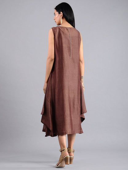 Drape dress - Brown (Set of 2) Dress Sonal Kabra Sonal Kabra Buy Shop online premium luxury fashion clothing natural fabrics sustainable organic hand made handcrafted artisans craftsmen