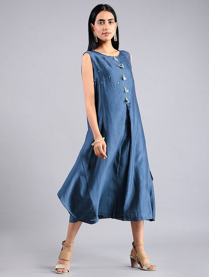 Drape dress - Indigo (Set of 2) Dress Sonal Kabra Sonal Kabra Buy Shop online premium luxury fashion clothing natural fabrics sustainable organic hand made handcrafted artisans craftsmen