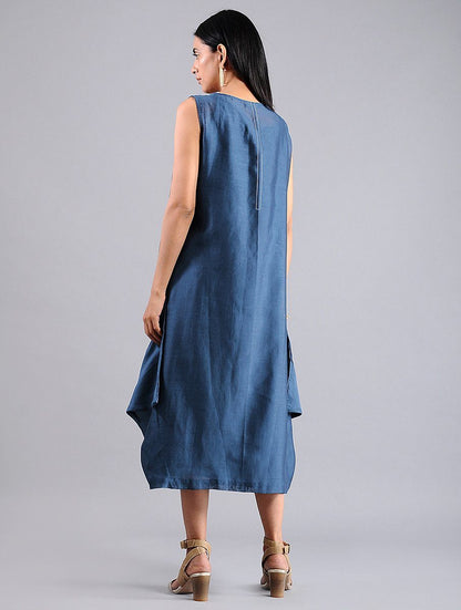 Drape dress - Indigo (Set of 2) Dress Sonal Kabra Sonal Kabra Buy Shop online premium luxury fashion clothing natural fabrics sustainable organic hand made handcrafted artisans craftsmen