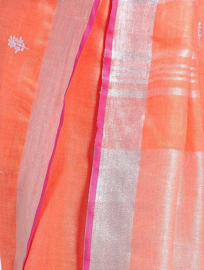 Bhagalpuri orange linen saree - Sonal Kabra