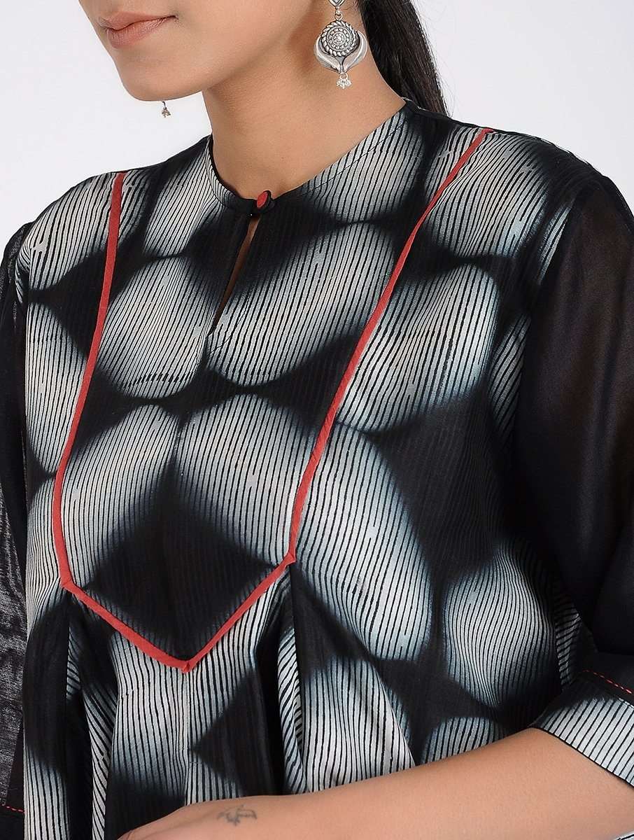 Flared Shibori top Top Sonal Kabra Sonal Kabra Buy Shop online premium luxury fashion clothing natural fabrics sustainable organic hand made handcrafted artisans craftsmen