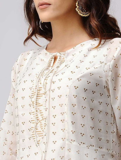 Gold-Ivory kurta (Set of 2) Dress The Neem Tree Sonal Kabra Buy Shop online premium luxury fashion clothing natural fabrics sustainable organic hand made handcrafted artisans craftsmen