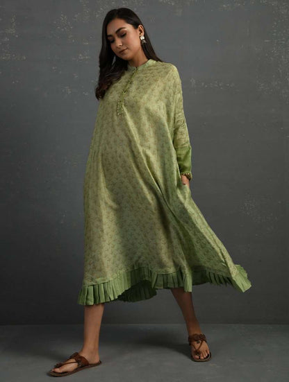 Green Block Printed Handwoven Chanderi Kurta Dress The Neem Tree Sonal Kabra Buy Shop online premium luxury fashion clothing natural fabrics sustainable organic hand made handcrafted artisans craftsmen