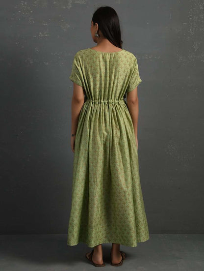 Green Block Printed Handwoven Chanderi Kurta Dress The Neem Tree Sonal Kabra Buy Shop online premium luxury fashion clothing natural fabrics sustainable organic hand made handcrafted artisans craftsmen