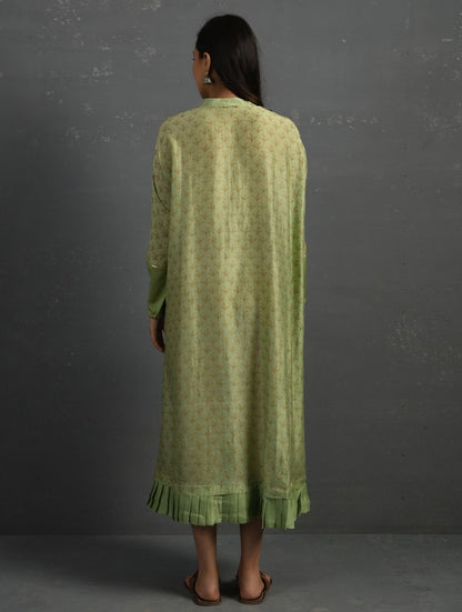 Green Block Printed Handwoven Chanderi Kurta Dress The Neem Tree Sonal Kabra Buy Shop online premium luxury fashion clothing natural fabrics sustainable organic hand made handcrafted artisans craftsmen