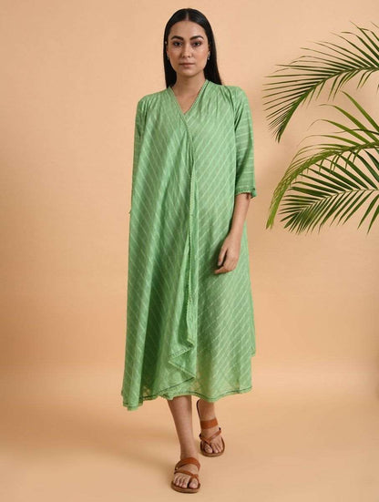 Green Cotton Dobby Jacket Jacket dress The Neem Tree Sonal Kabra Buy Shop online premium luxury fashion clothing natural fabrics sustainable organic hand made handcrafted artisans craftsmen