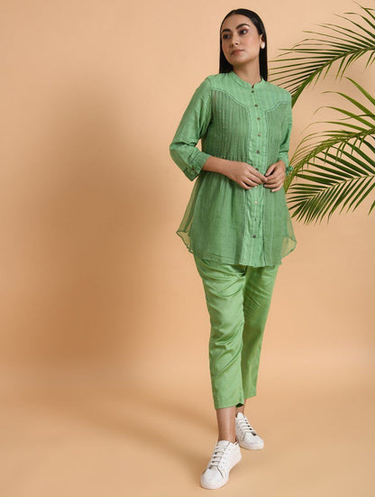 Green Cotton Dobby Shirt with Slip (Set of 2) Top The Neem Tree Sonal Kabra Buy Shop online premium luxury fashion clothing natural fabrics sustainable organic hand made handcrafted artisans craftsmen