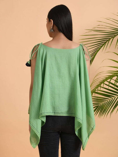 Green Cotton Dobby Top Top The Neem Tree Sonal Kabra Buy Shop online premium luxury fashion clothing natural fabrics sustainable organic hand made handcrafted artisans craftsmen